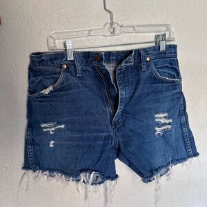 Wrangler distressed high-waisted denim shorts